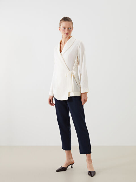 LCWAIKIKI Classic Әйелдерге арналған серпімді белдік зығыр қоспасы шалбар - S5CV82Z8-CRP