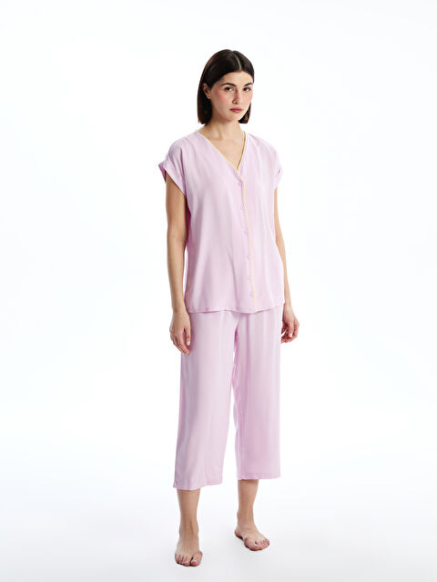 LCW DREAM V Yaka Kadın Kaprili Pijama Takımı - S5DA96Z8-FGL