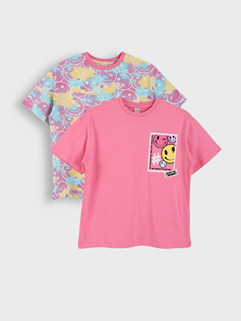 LCW Kids Crew Neck Printed Girls' T-Shirt 2 Pack - S5DC06Z4-FNL