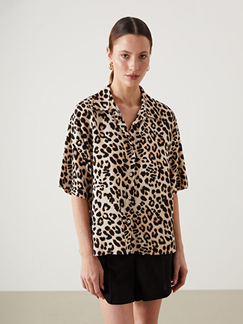 LCW Vision Leopar Desenli Keten Karışımlı Kadın Gömlek - S5DG50Z8-LQY