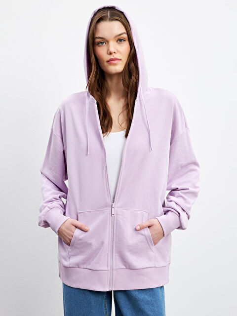 LCWAIKIKI Classic Hooded Oversize Women's Zipper Sweatshirt - S5DG81Z8-G3W