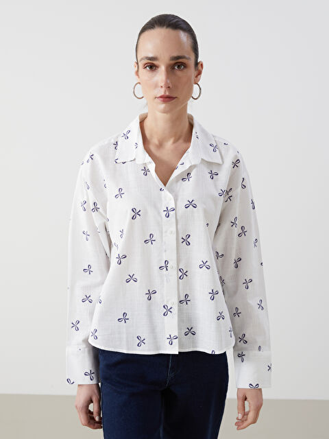 LCWAIKIKI Classic Рубашка Женская Поплиновая Свободного Кроя с Бантом - S5DI51Z8-VE4