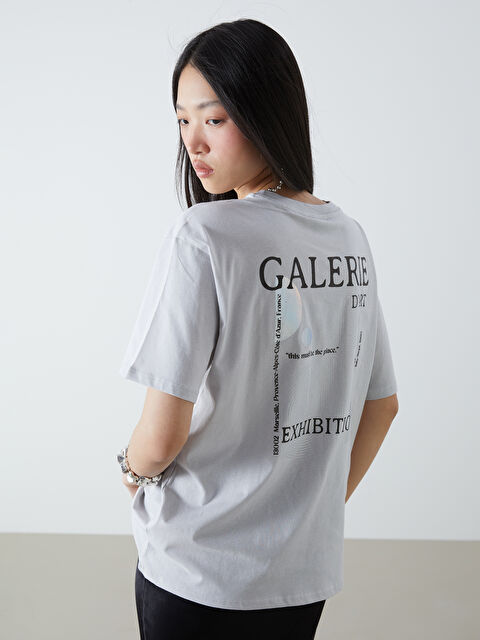 LCW Vision Bisiklet Yaka Baskılı Oversize Kadın Tişört - S5DJ16Z8-G2Y