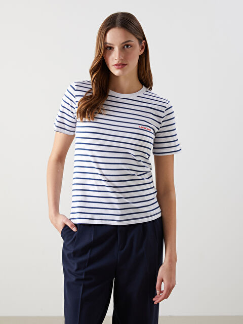 LCW Vision Bisiklet Yaka Çizgili Kadın Tişört - S5DJ23Z8-LGB