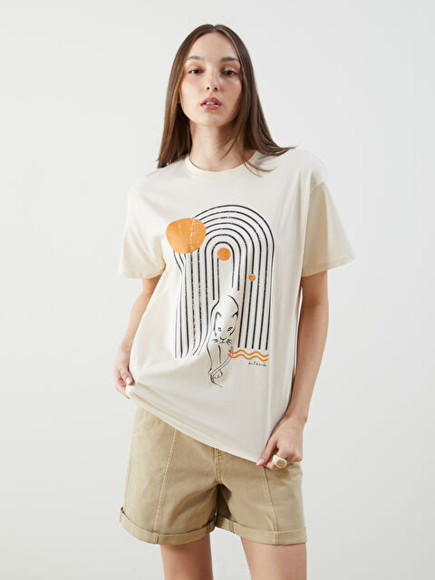 LCW Vision Bisiklet Yaka Baskılı Kadın Tişört - S5DJ33Z8-FT0