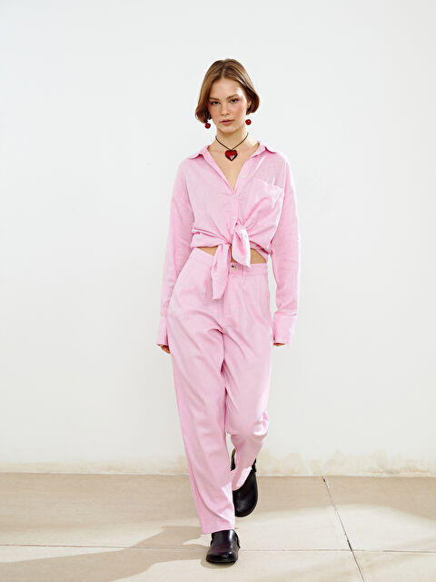 XSIDE Loose Fit Linen Blend Women's Trousers - S5DK02Z8-CVR