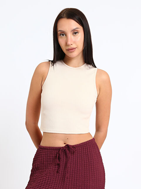 LCW Vision Crew Neck Textured Women's Crop Top - S5DK54Z8-FEQ