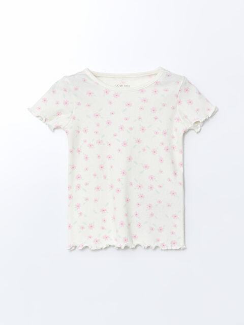 LCW baby Bisiklet Yaka Çiçekli Kız Bebek Pijama Üstü - S5DK76Z1-LRA