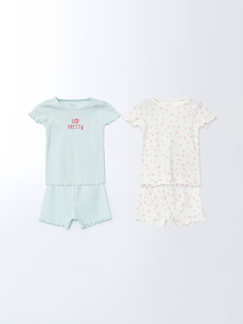 LCW baby Bisiklet Yaka Çiçekli Kız Bebek Şortlu Pijama Takım 2'li - S5DK77Z1-SVR