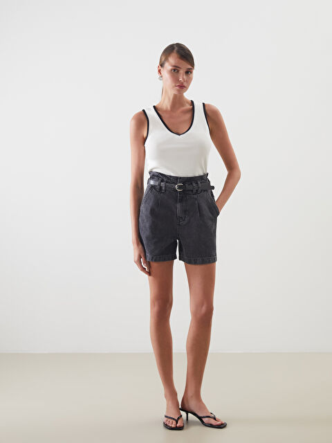 LCW Jeans Beli Kemerli Kadın Jean Şort - S5DM43Z8-GRD