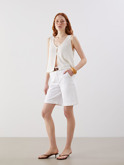 LCW Jeans Beli Kemerli Bermuda Fit Kadın Jean Şortolon - S5DM55Z8-844