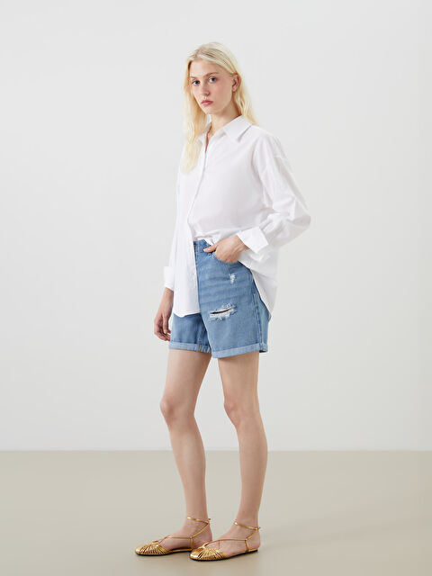 LCW Jeans Boyfriend Fit Yırtık Detaylı Kadın Jean Şort - S5DN12Z8-311