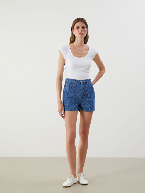 LCW Jeans Standart Fit Çiçekli Kadın Jean Şort - S5DN24Z8-311