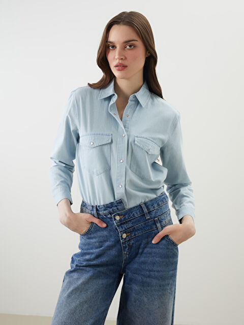 LCW Vision Loose Fit Kadın Jean Gömlek - S5DN44Z8-311