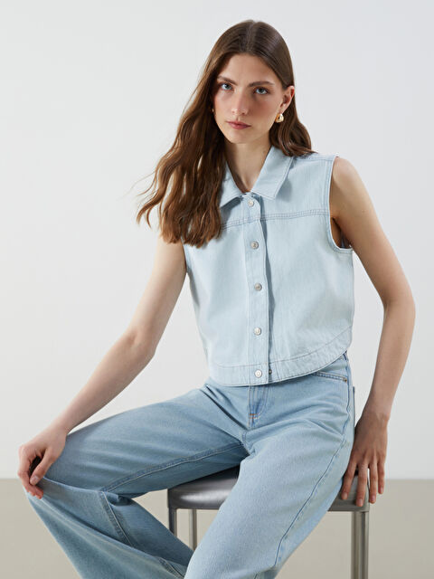 LCW Vision Gömlek Yaka Kadın Jean Yelek - S5DN47Z8-311