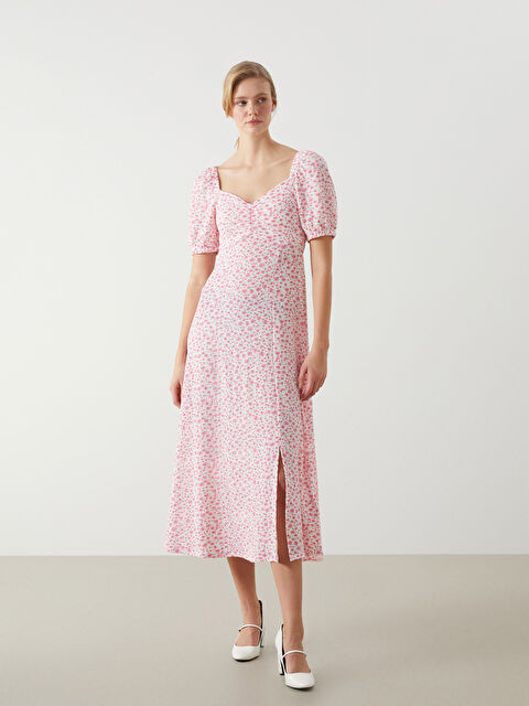 LCW Vision Cvetna naborana ženska midi haljina