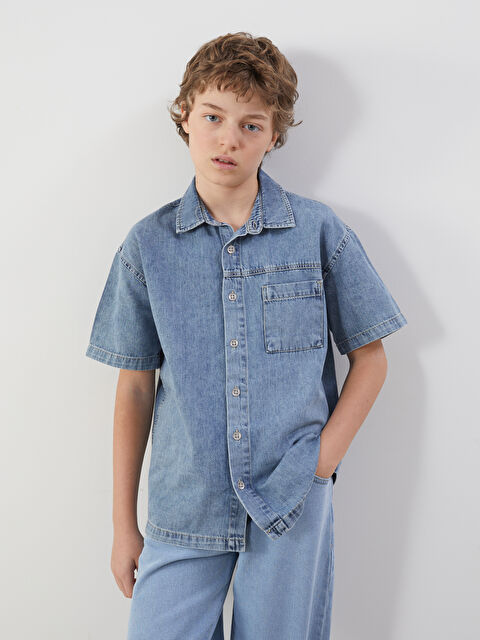 LCW Kids Kısa Kollu Erkek Çocuk Jean Gömlek - S5DP93Z4-311