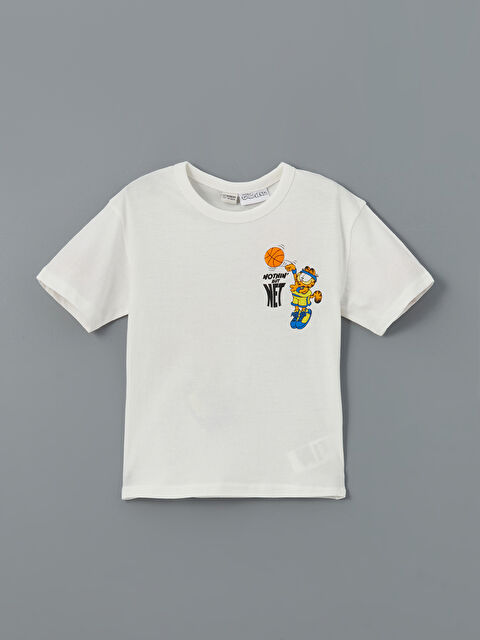 LCW Kids Bisiklet Yaka Garfield Baskılı Penye Erkek Çocuk Tişört - S5DQ93Z4-FDU