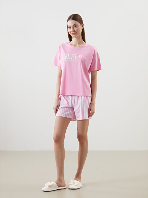 LCW Young Bisiklet Yaka Baskılı Kadın Şortlu Pijama Takımı - S5DR51Z8-LT4