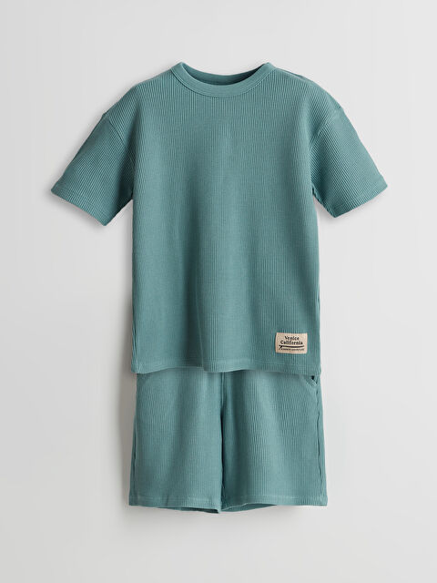 LCW Kids Crew Neck Textured Boys' T-Shirt and Shorts - S5DR96Z4-GP4