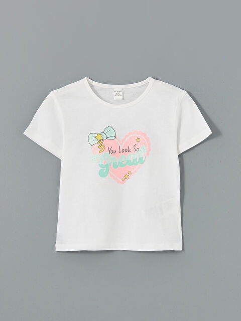LCW baby Bisiklet Yaka Kalp Baskılı Kız Çocuk Tişört - S5DS03Z1-JYX