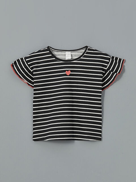 LCW Kids Bisiklet Yaka Çizgili Penye Kız Çocuk Tişört - S5DS46Z1-LEG