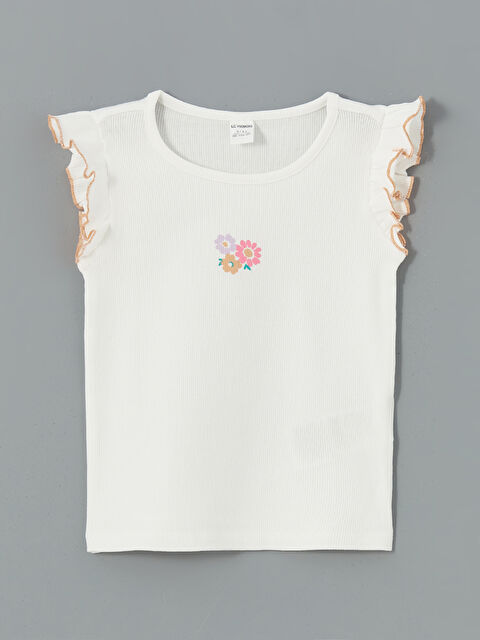 LCW Kids Bisiklet Yaka Çiçekli Kız Çocuk Tişört - S5DT43Z1-R9J