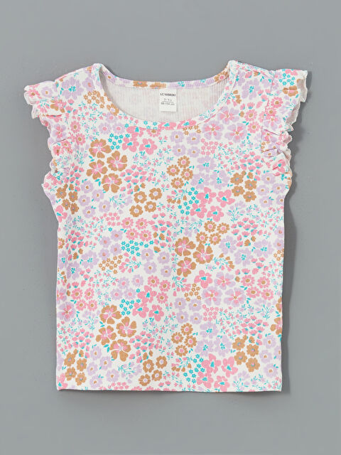 LCW Kids Bisiklet Yaka Çiçekli Kız Çocuk Tişört - S5DT44Z1-LRA