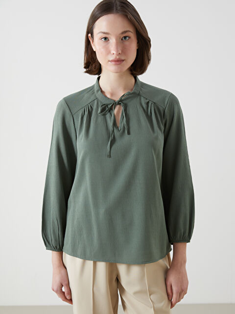 LCWAIKIKI Classic Tie Neck Textured Women's Blouse - S5DU46Z8-GZA