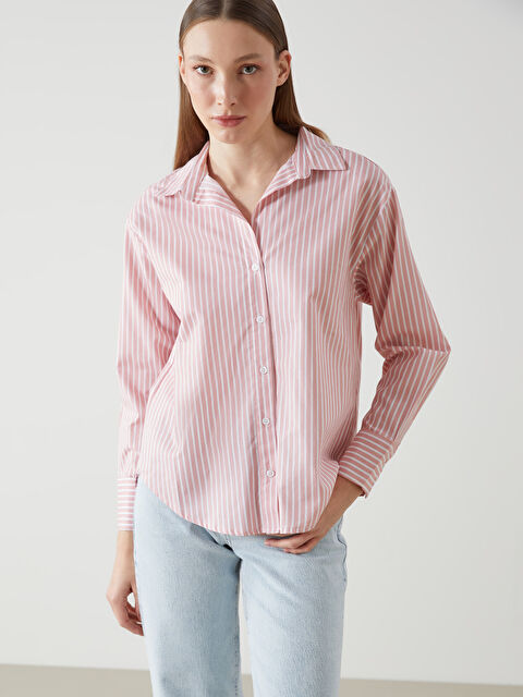 LCWAIKIKI Classic Striped Oversize Poplin Women's Shirt - S5DU63Z8-LHF