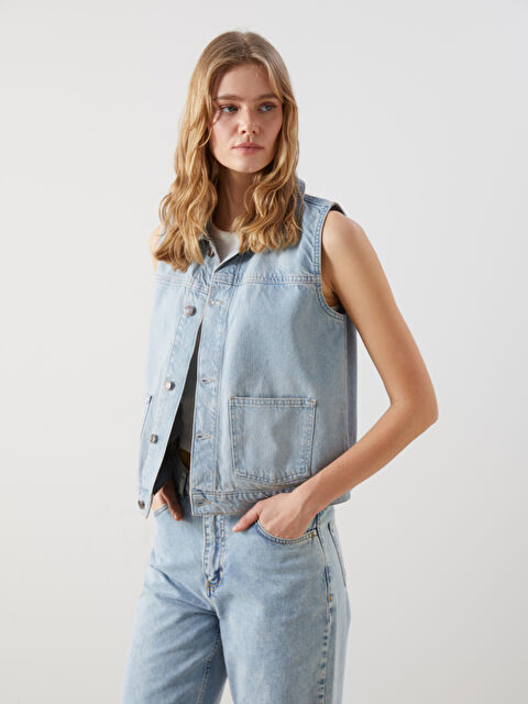 LCW Vision Gömlek Yaka Kadın Jean Yelek - S5DV59Z8-507