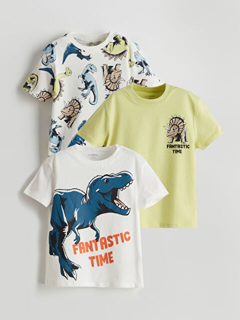 LCW Kids Dinosaur Printed Boys' T-Shirt 3-Pack - S5DV75Z1-R9J