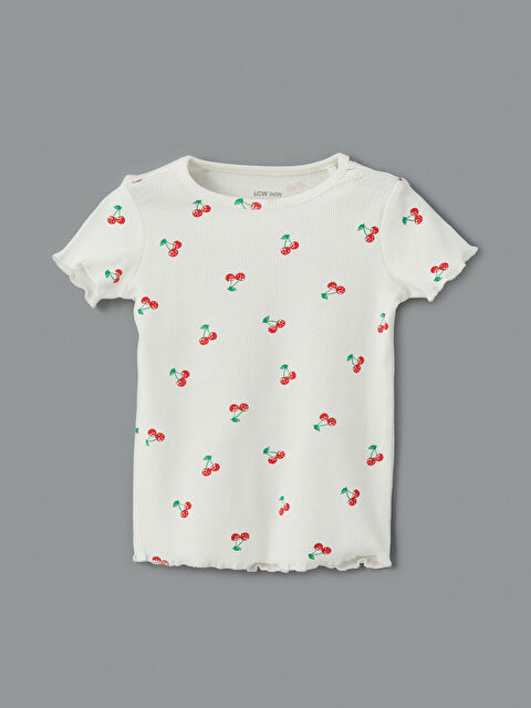 LCW baby Bisiklet Yaka Kiraz Baskılı Kız Bebek Pijama Üstü - S5EA59Z1-LRA