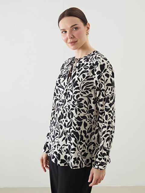 LCW Grace Tie Neck Patterned Blouse - S5EB22Z8-LQB