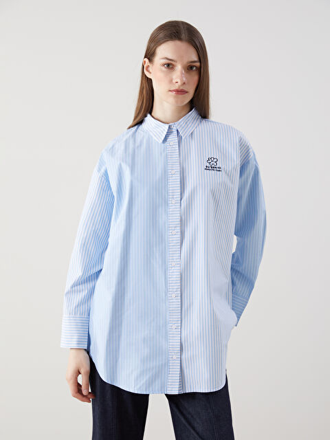 LCW Modest Striped Oversize Women's Shirt Tunic - S5EC08Z8-LEN