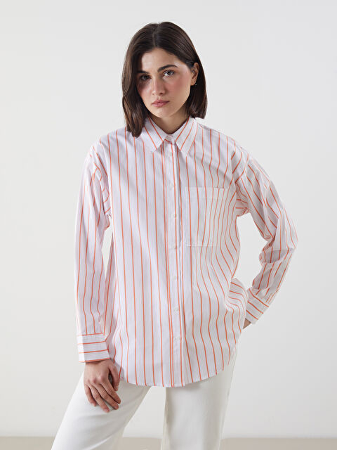 LCW Modest تونيك قميص مخطط بوبلين واسع للسيدات - S5EC22Z8-LGZ