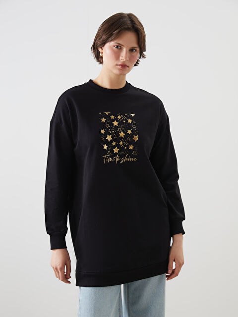 LCWAIKIKI Classic Printed Oversize Women's Sweatshirt Tunic - S5EC29Z8-CVL