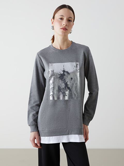 LCWAIKIKI Classic Crew Neck Printed Women's Sweatshirt Tunic - S5EC31Z8-D3A