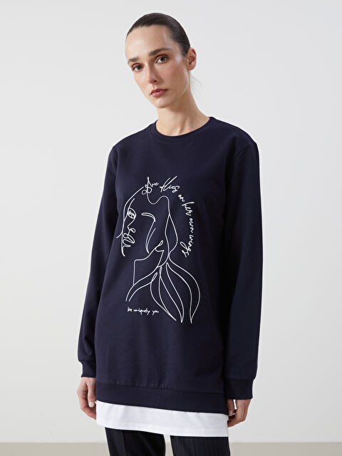 LCWAIKIKI Classic تونيك كنزة رياضية مطبوعة برقبة دائرية للسيدات - S5EC31Z8-HSA