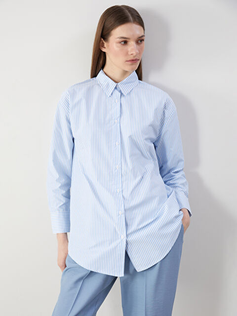 LCW Modest تونيك قميص مُخَطَّط من بوبلين للسيدات - S5EC36Z8-LEN