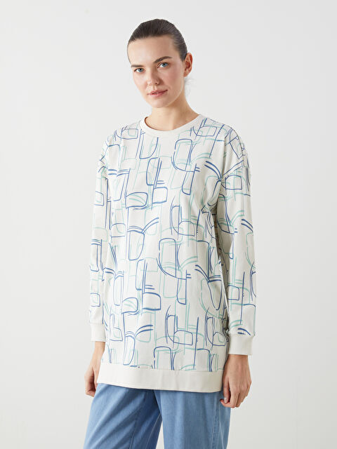 LCWAIKIKI Classic Crew Neck Patterned Oversize Women's Sweatshirt Tunic - S5EC39Z8-LRA