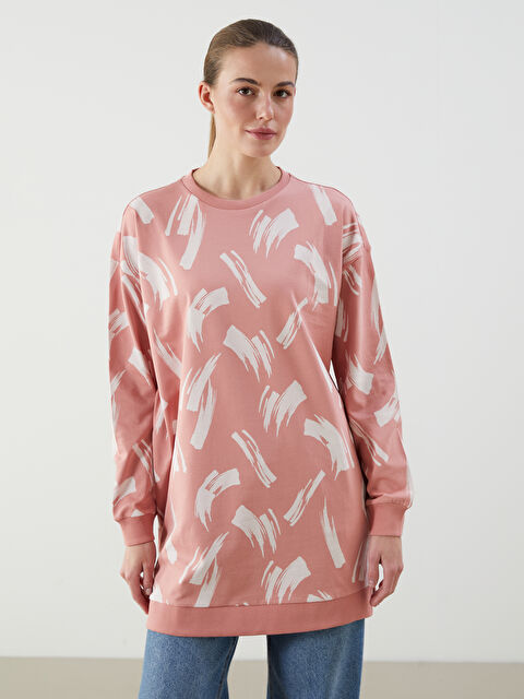 LCWAIKIKI Classic Crew Neck Patterned Oversize Women's Sweatshirt Tunic - S5EC39Z8-LT3