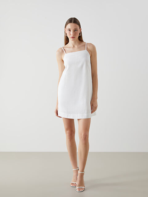 LCW Vision Шаршы жағалы бауы бар зығыр тәріздес мата көйлек - S5EC71Z8-R9J