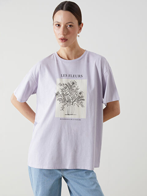 LCW Modest Crew Neck Floral Oversize Women's T-Shirt - S5EC83Z8-G6M