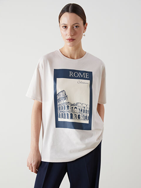 LCW Modest Crew Neck Printed Oversize Women's Tunic - S5EC86Z8-G0H