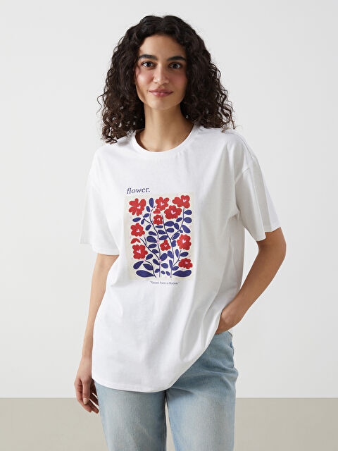 LCW Modest Crew Neck Floral Oversize Women's T-Shirt - S5EC88Z8-R9J