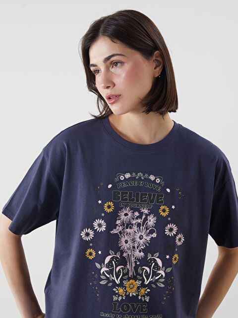 LCW Modest Crew Neck Printed Oversize Women's T-Shirt - S5EC92Z8-HQ3