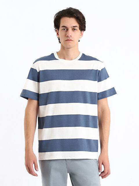 XSIDE Crew Neck Striped Jersey Men's T-Shirt - S5EC96Z8-LS3
