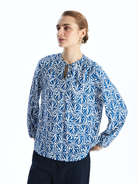 LCWAIKIKI Classic Tie Neck Patterned Women's Blouse - S5ED66Z8-LS3