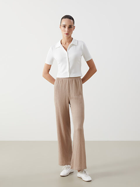LCWAIKIKI Classic Elasticated Waist Textured Women's Trousers - S5ED74Z8-GHA